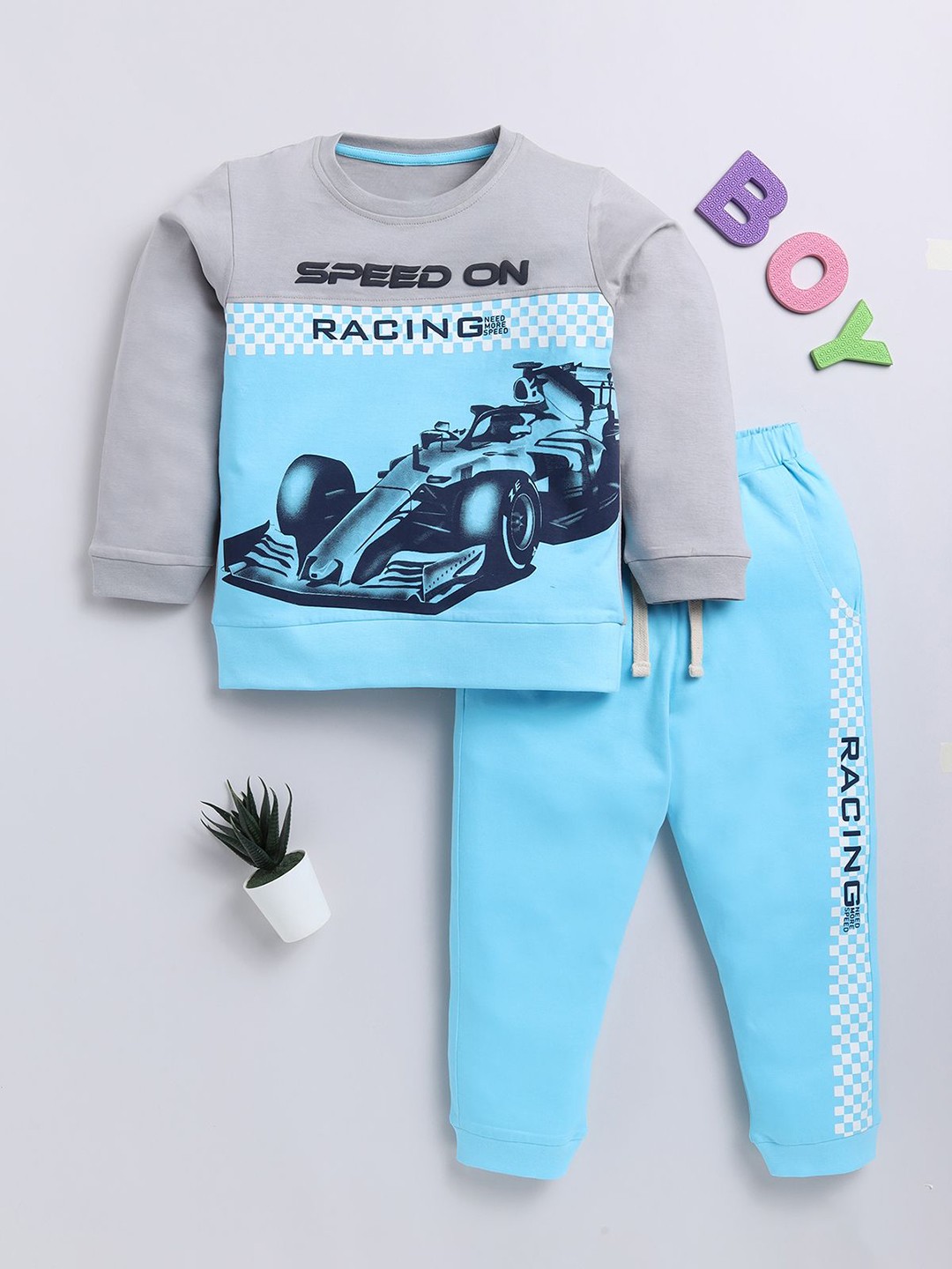 

BAESD Boys Printed Pure cotton T-shirt with Trousers, Blue