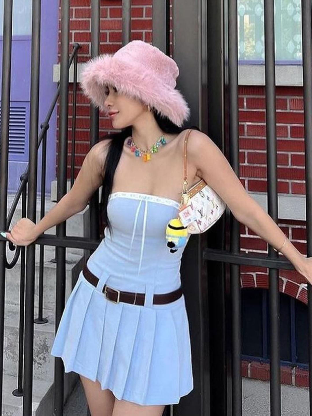 

KPOP Women Strapless Bandeau Mini Dress, Blue