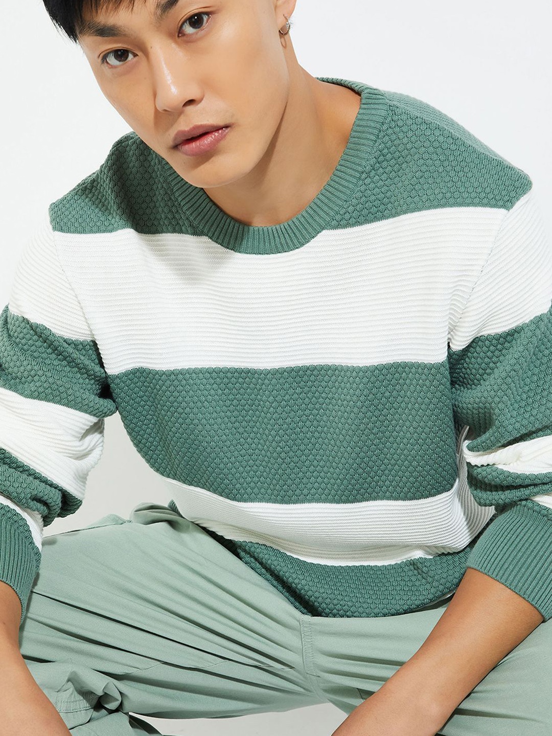 

Max URB_N Men Striped Sweater, Green