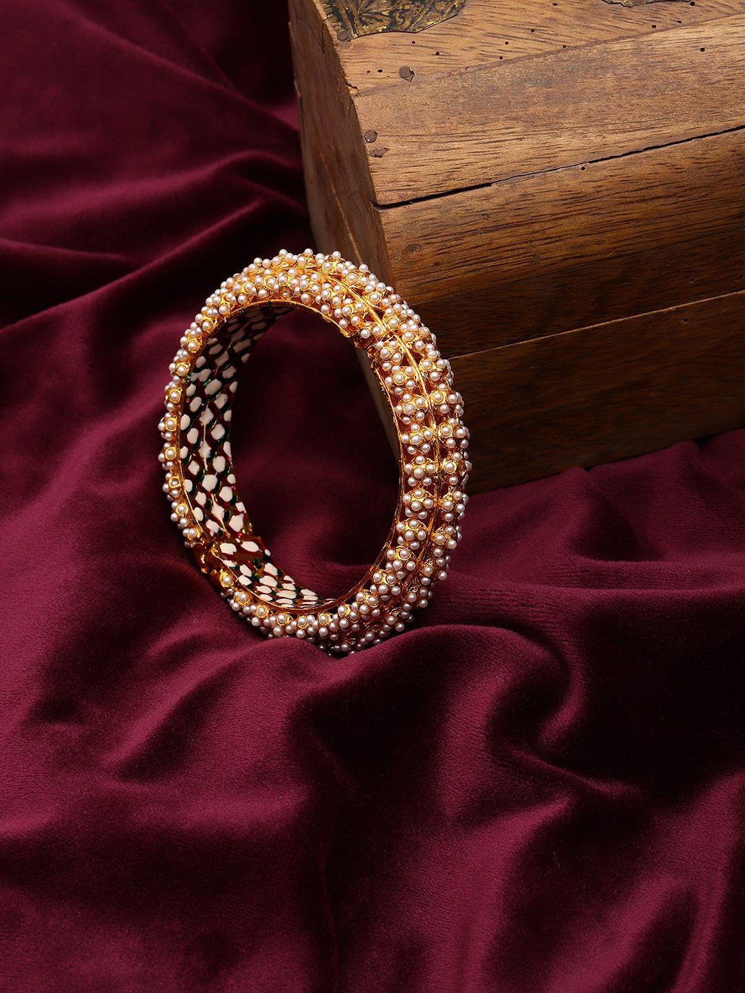 

Ruby Raang Gold Plated Beaded-Studded Bangle