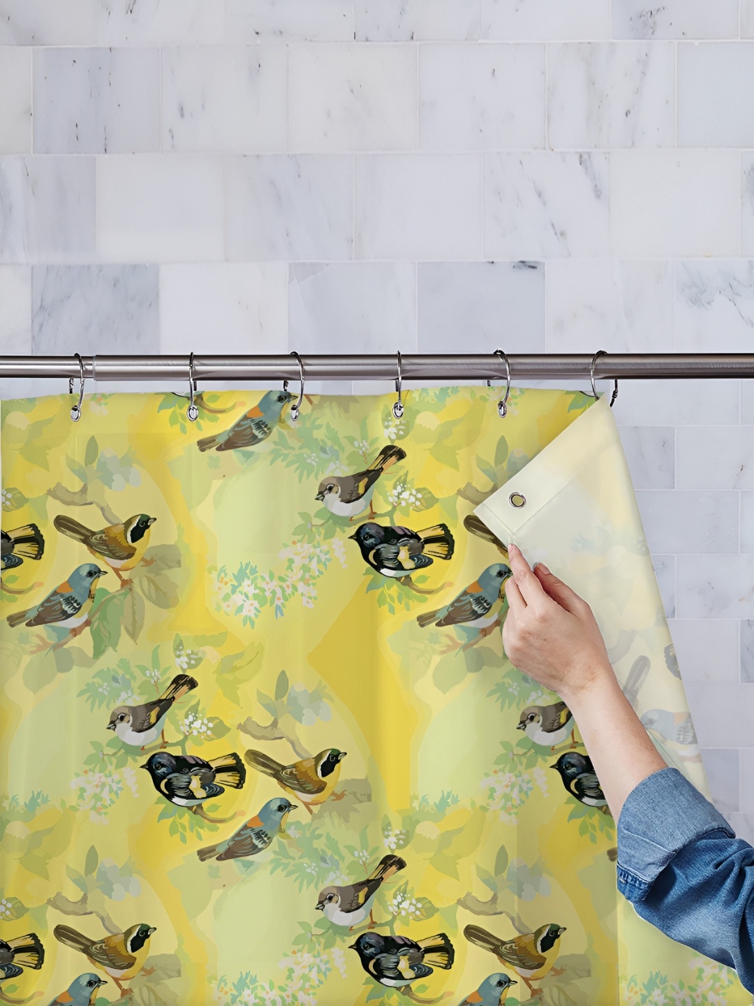 

ArtzFolio Green & Yellow Printed Waterproof Shower Curtains