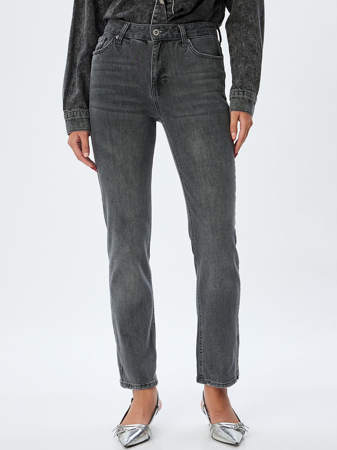 

Koton Women High-Rise Straight Fit Jeans, Grey