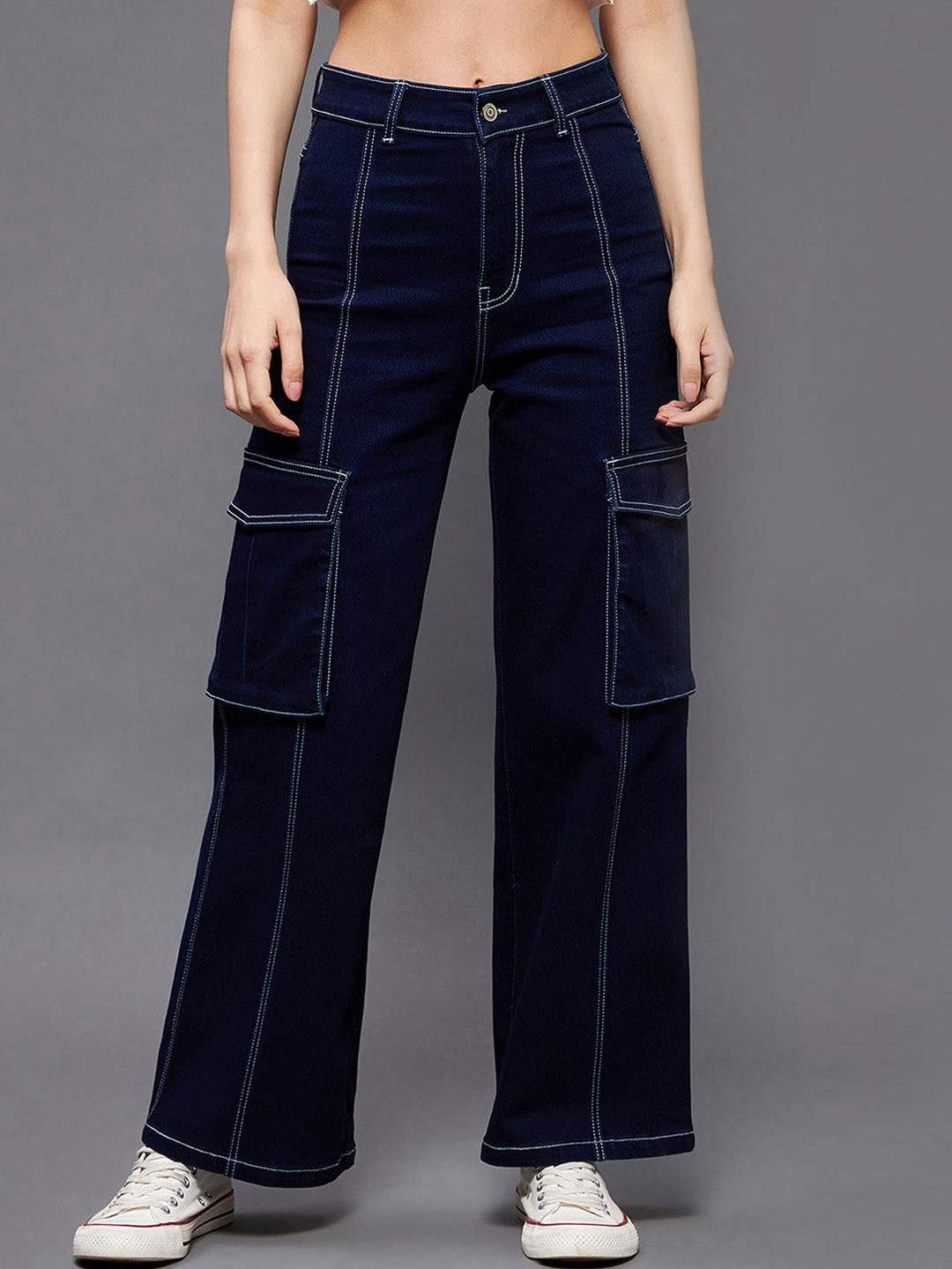 

Miss Chase Women Wide Leg Mid-Rise Stretchable Jeans, Blue