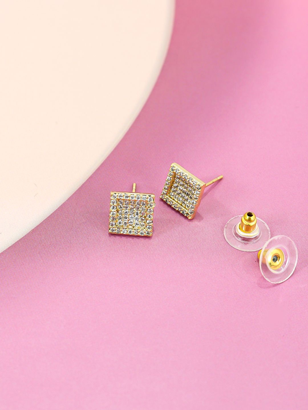 

KRENOZ Gold-Plated Stainless Steel Square Shape Cubic Zirconia Studs
