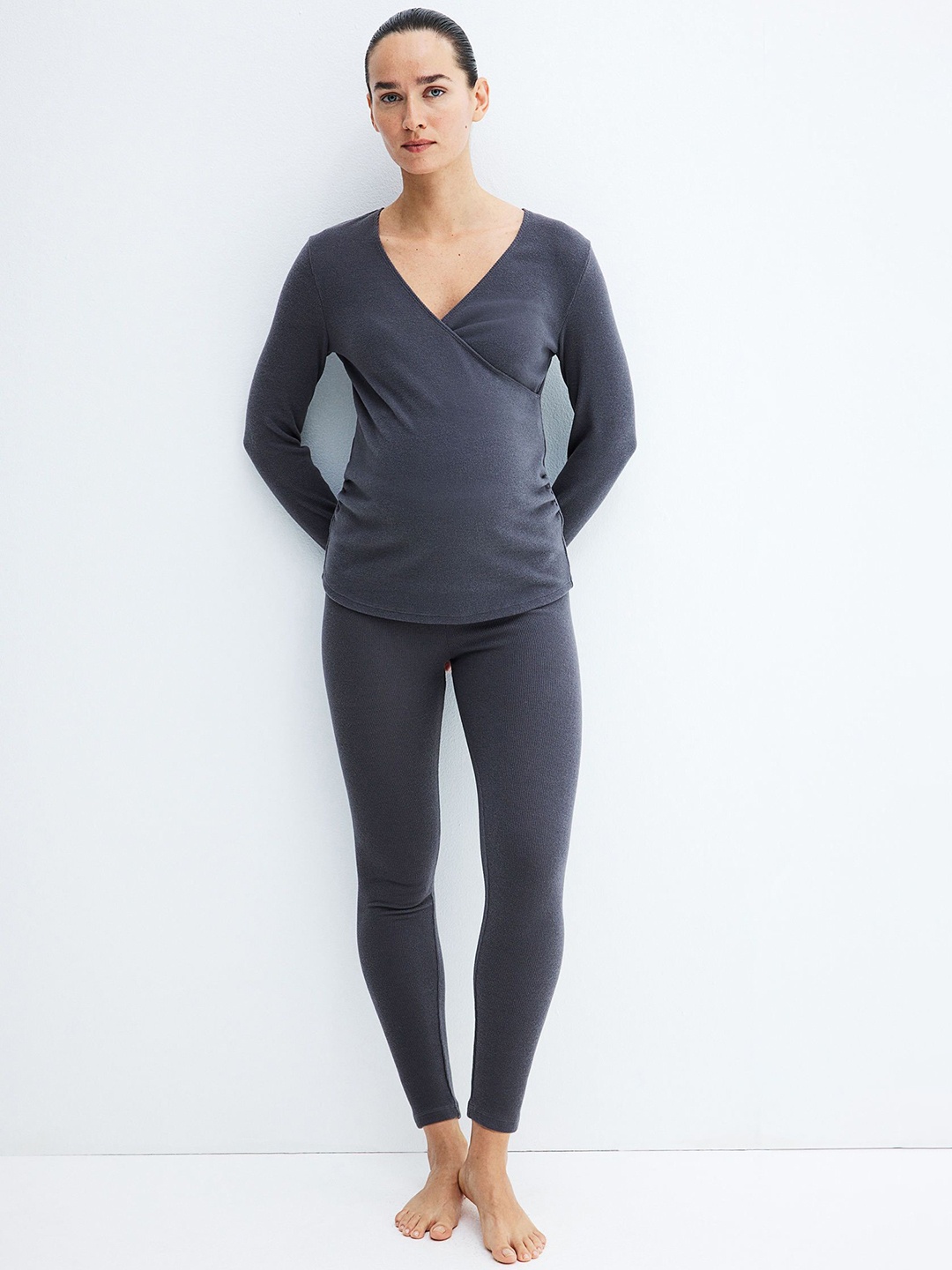 

H&M Mama Before & After Ribbed Leggings, Grey