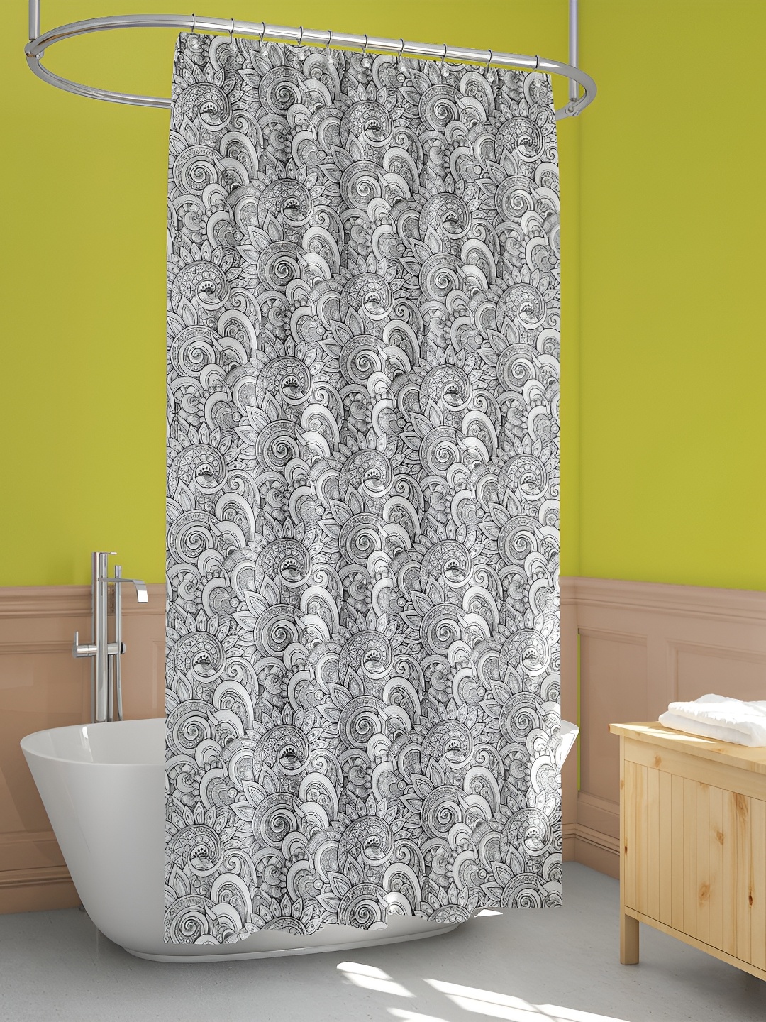 

ArtzFolio White & Black Printed Waterproof Shower Curtainn