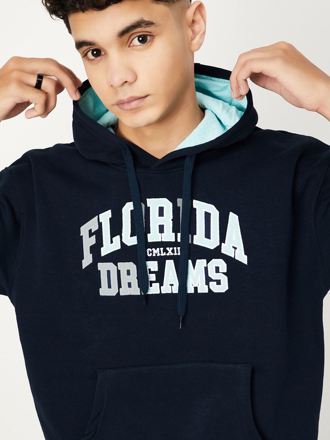 

max Boys Printed Pullover Hooded Sweatshirt, Blue