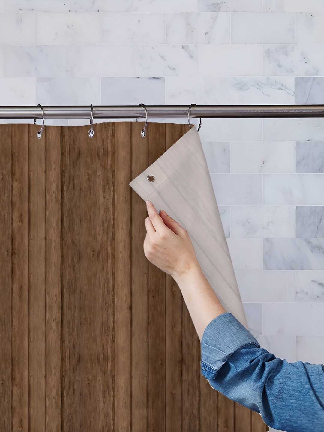 

ArtzFolio Brown Striped Waterproof Shower Curtain