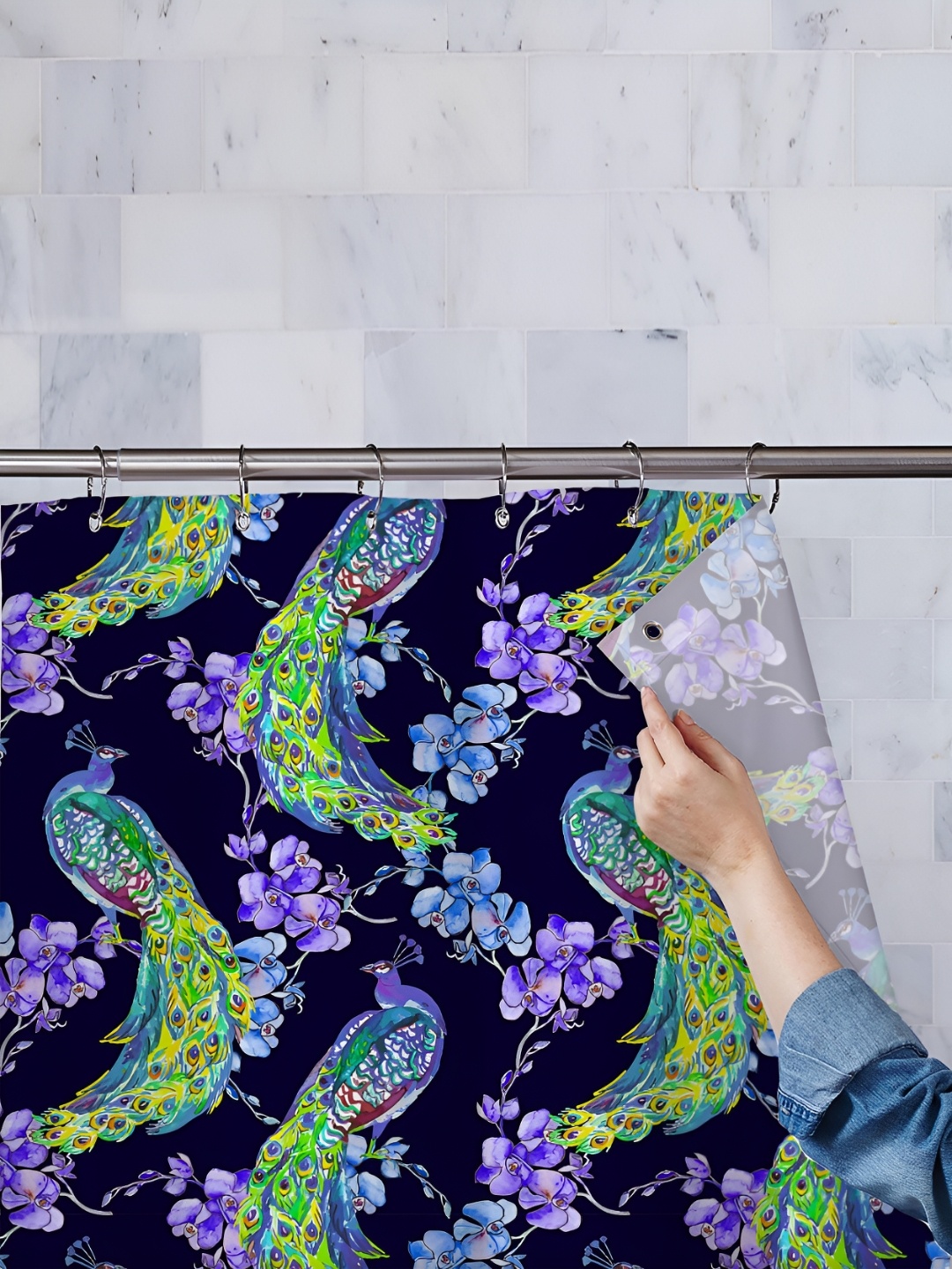 

ArtzFolio Blue & Black Printed Waterproof Shower Curtain