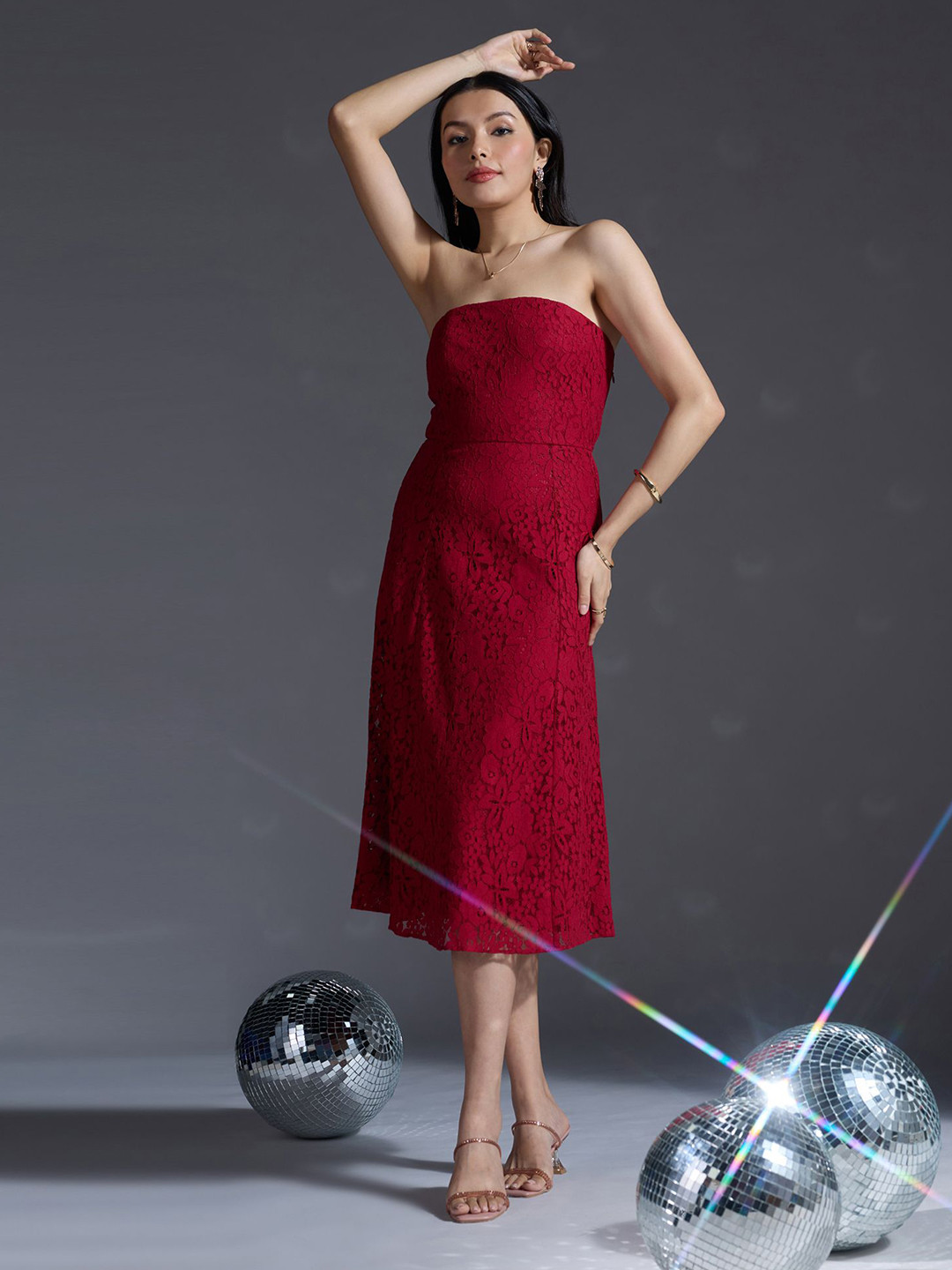 

20Dresses Strapless Bandeau Midi Dress, Red