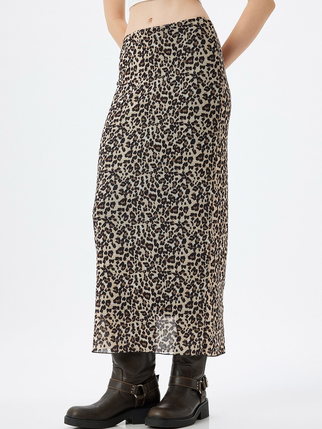 

Koton Women Animal Skin Printed Straight Maxi Skirt, Brown