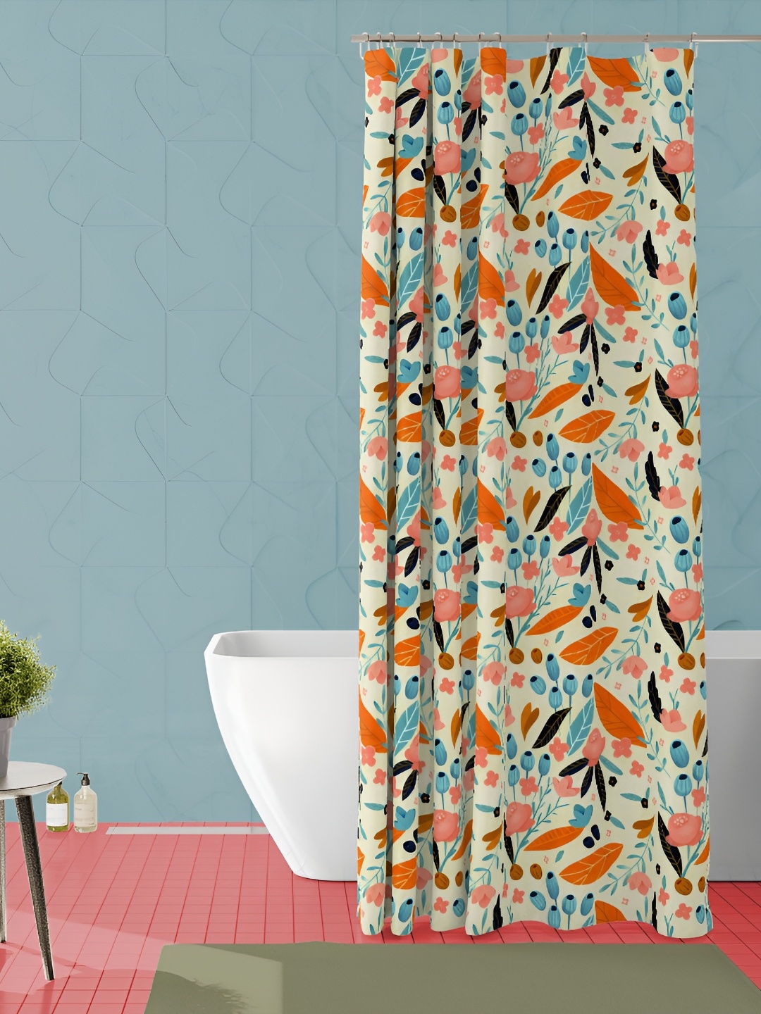 

ArtzFolio Brown & Orange Floral Printed Waterproof Shower Curtain