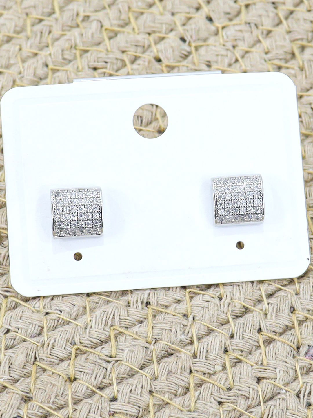 

KRENOZ Silver-Plated Cubic Zirconia Studded Square Studs Earrings