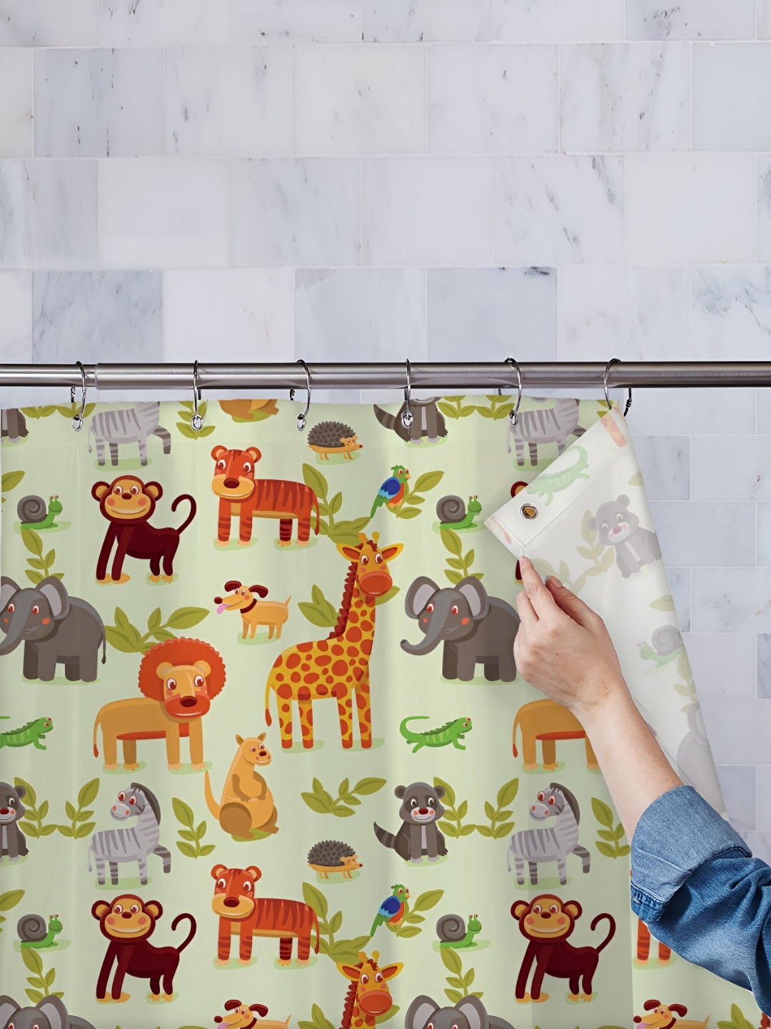 

ArtzFolio Green & Brown Printed Waterproof Shower Curtains