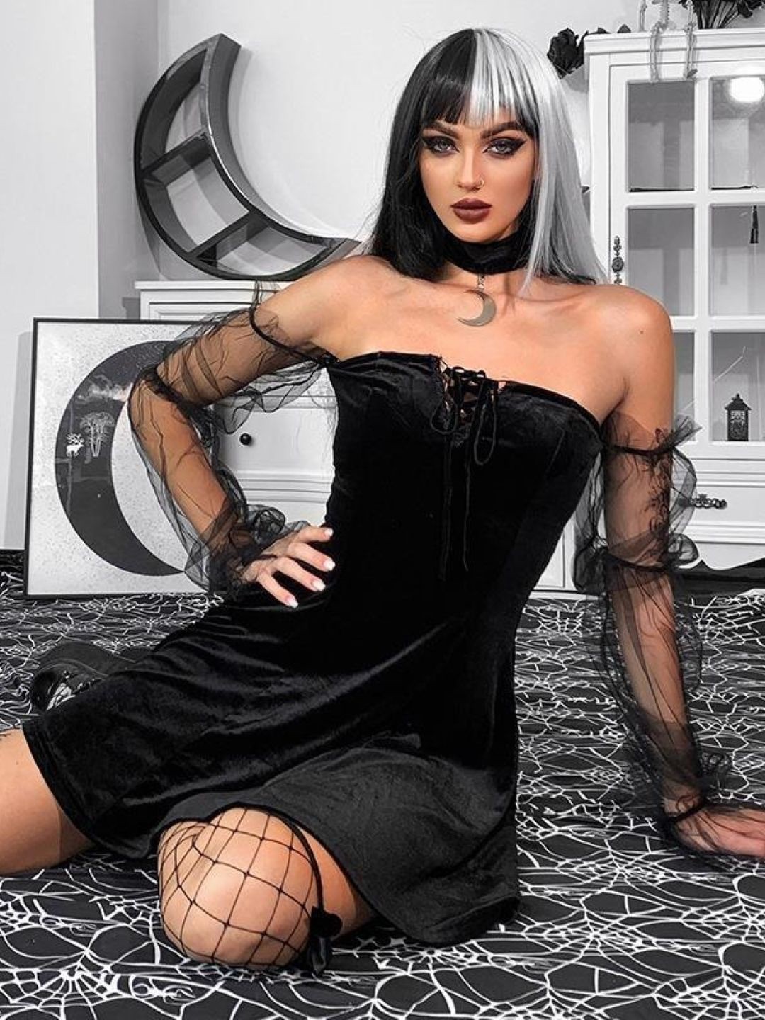 

KPOP Women Off-Shoulder A-Line Dress, Black