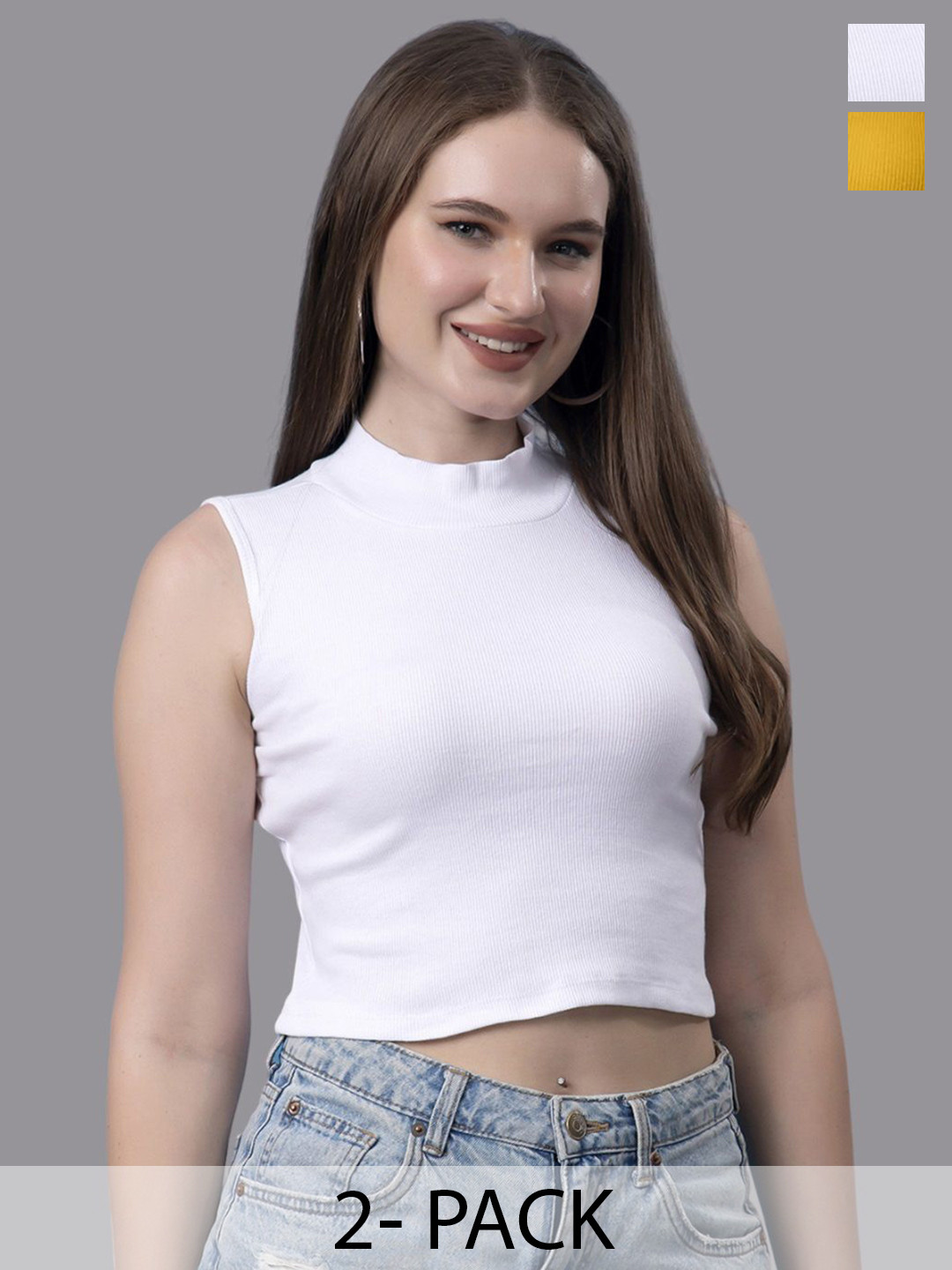 

Friskers Pack Of 2 Cotton Crop Top, White