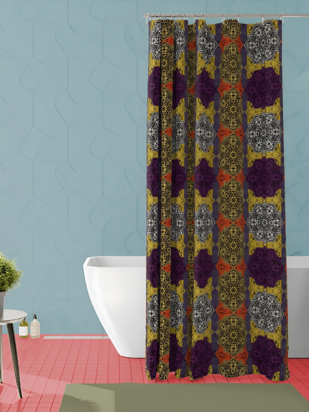 

ArtzFolio Yellow & Purple Ethnic Motifs Printed Waterproof Shower Curtain