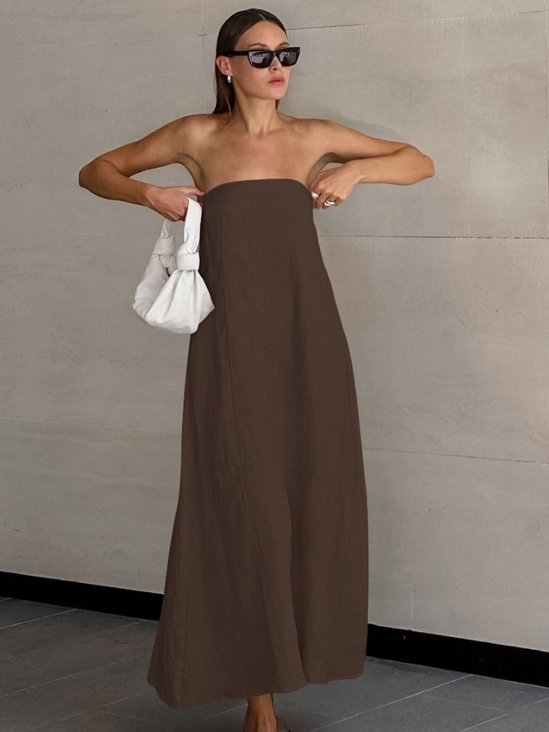 

StyleCast Off-Shoulder A-Line Maxi Dress, Coffee brown