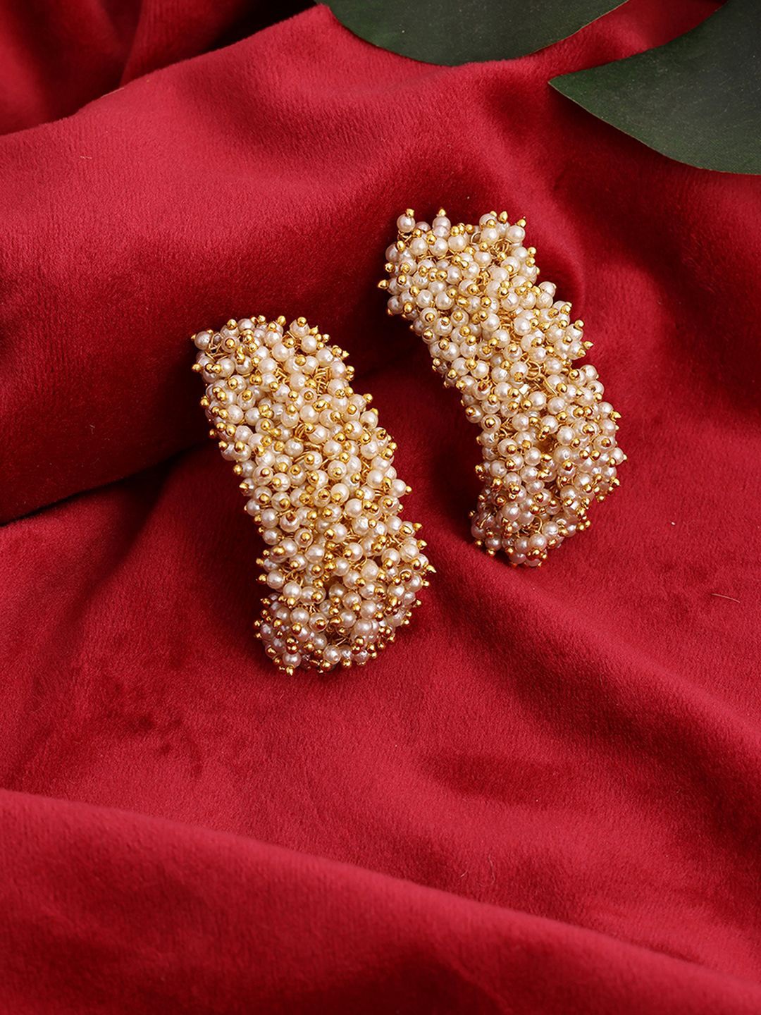 

Ruby Raang Gold-Plated Contemporary Kundan Studded Half Hoop Earrings, White