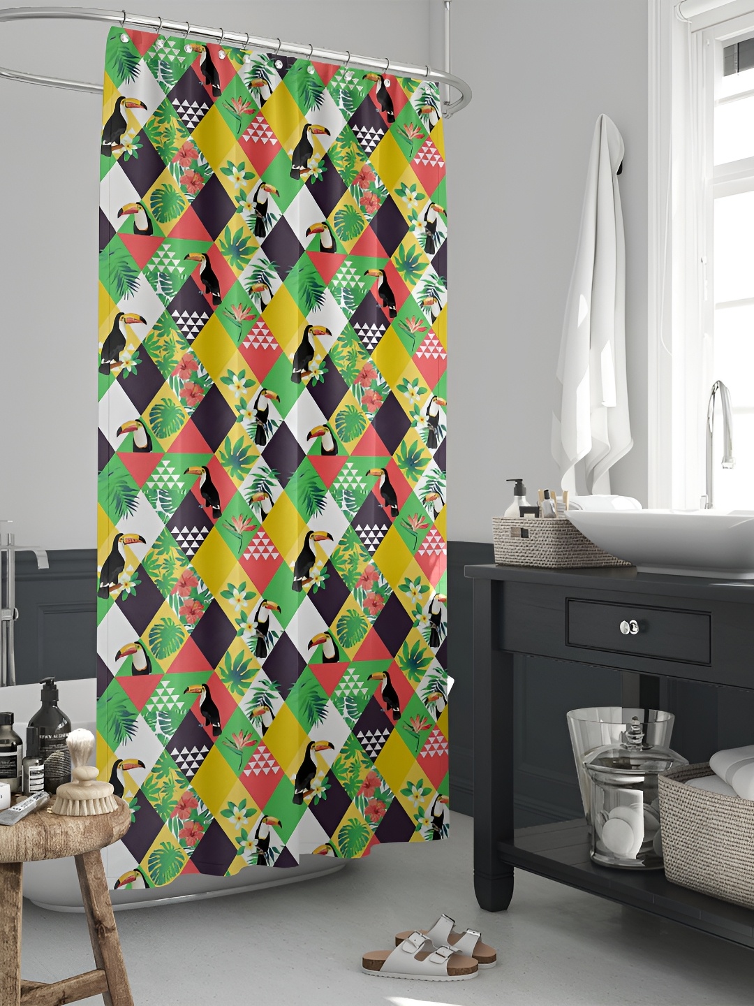 

ArtzFolio Black & Green Abstract Printed Waterproof Shower Curtain