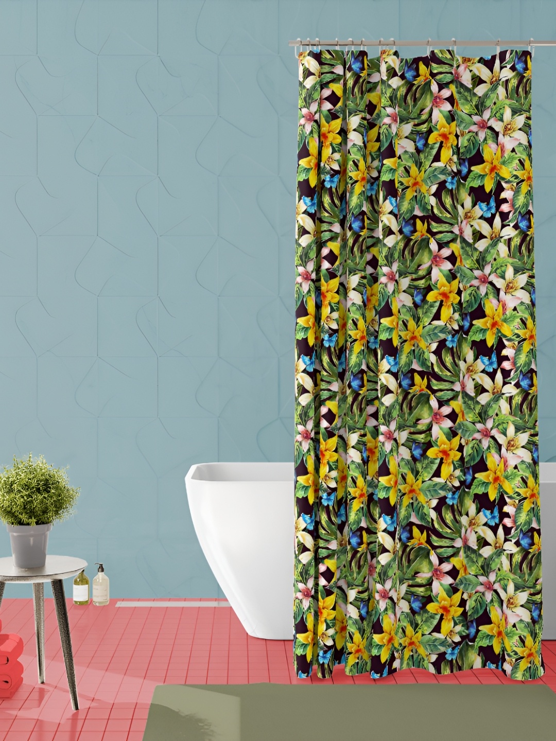 

ArtzFolio Yellow & Green Floral Printed Waterproof Shower Curtain