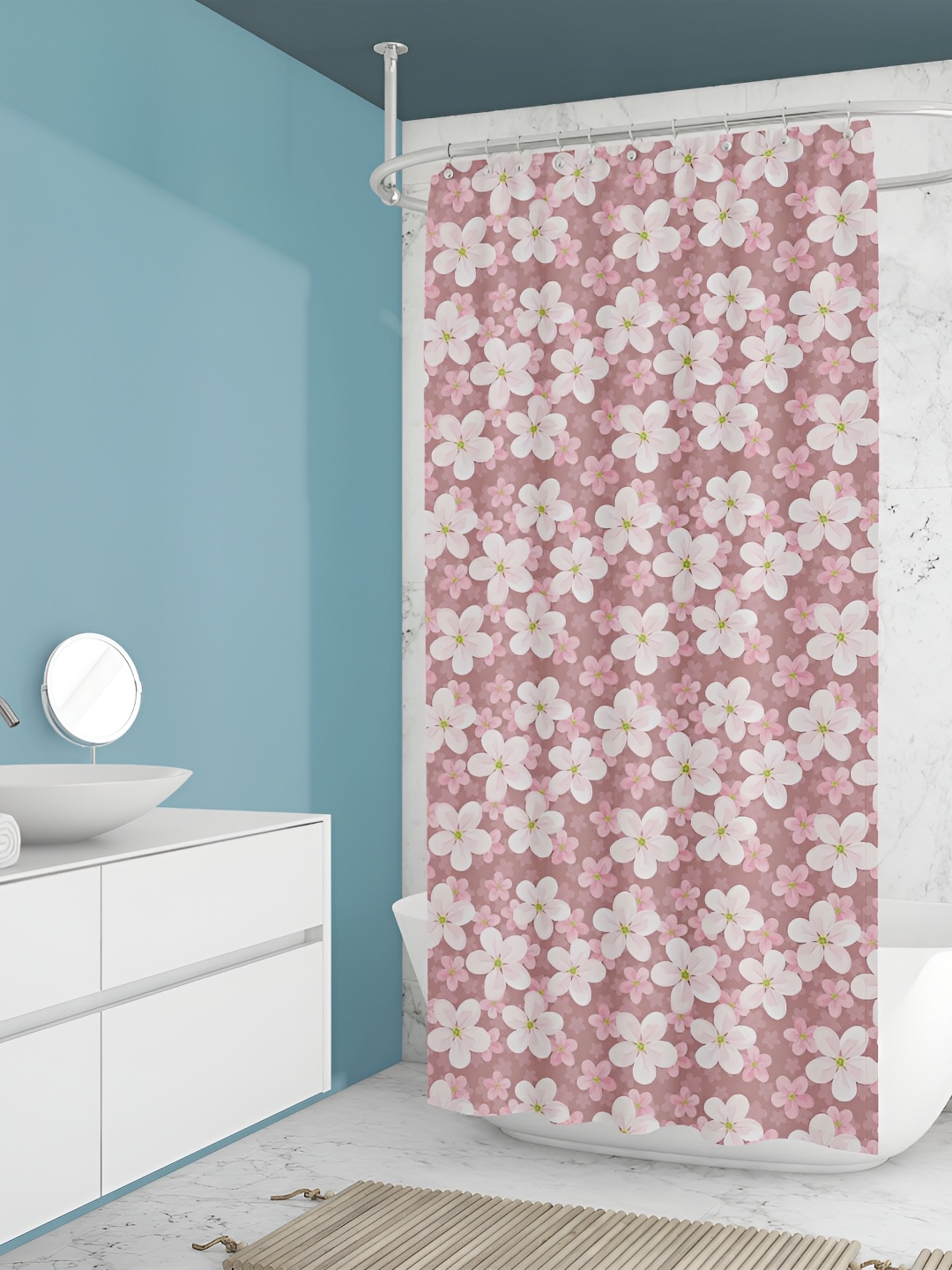 

ArtzFolio White & Pink Printed Water Proof Shower Curtain