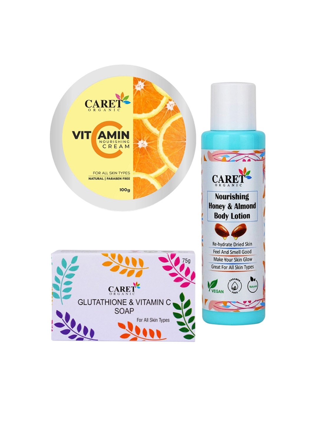 

CARET ORGANIC Set Of 3 Nourishing Cream, Body Lotion & Soap, White