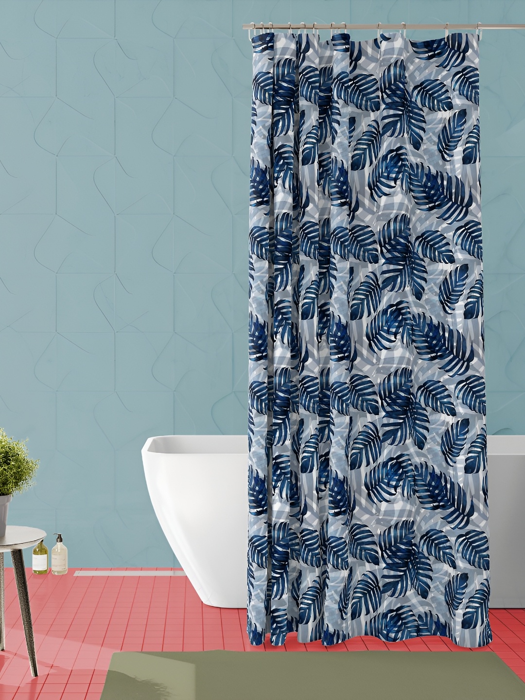 

ArtzFolio Grey & Blue Printed Waterproof Shower Curtain