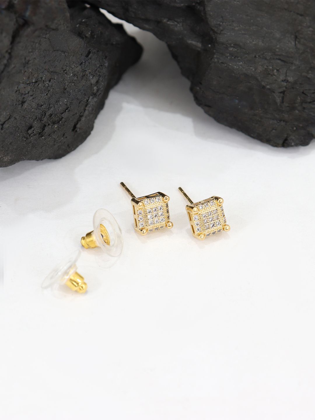 

Krelin Gold-Plated Square Shaped Stainless Steel Cubic Zirconia Antique Studs