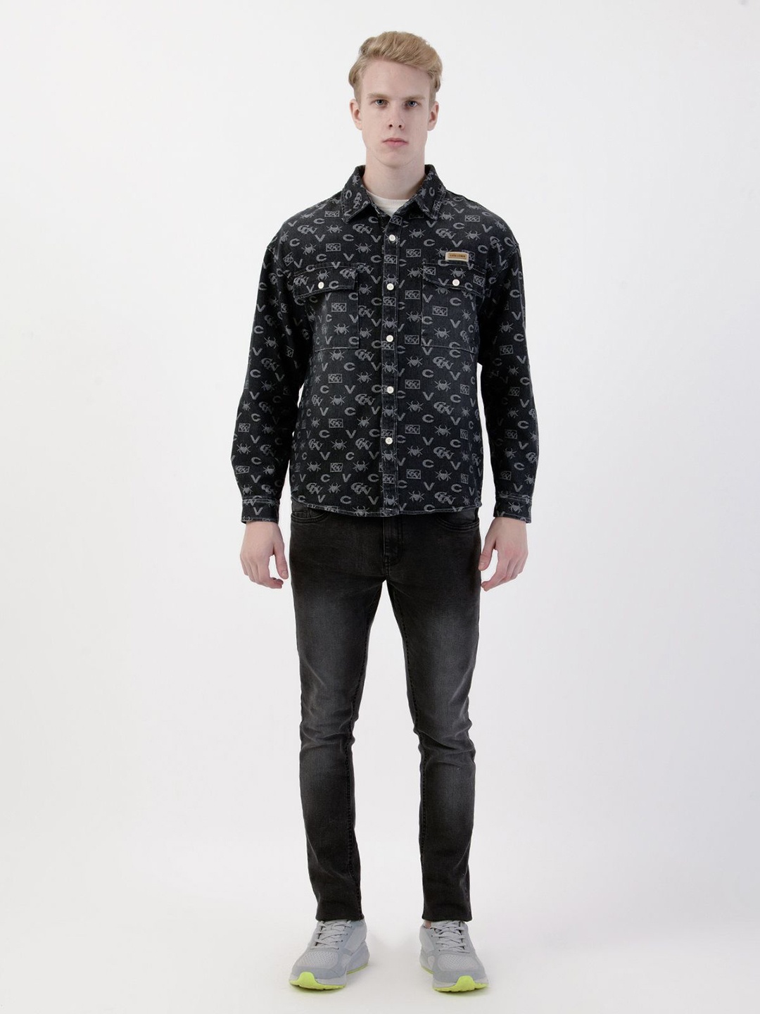 

Albion By CnM Men Spread Collar Conversational Printed Cotton Casual Shirt, Black