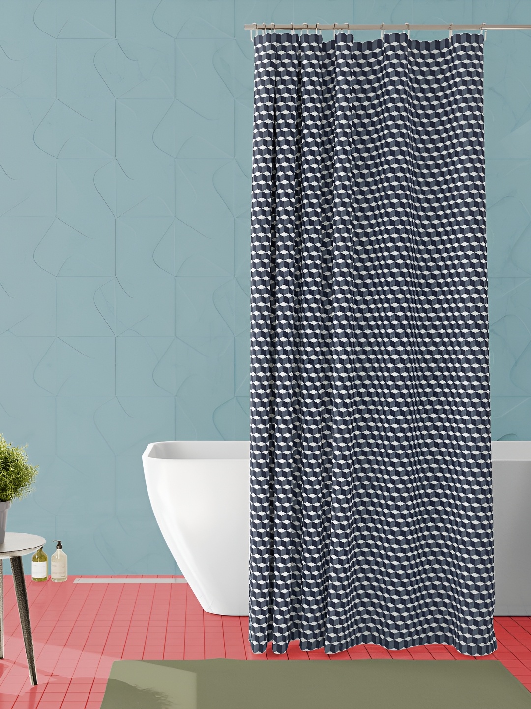 

ArtzFolio Blue & White Geometric Printed Waterproof Shower Curtain