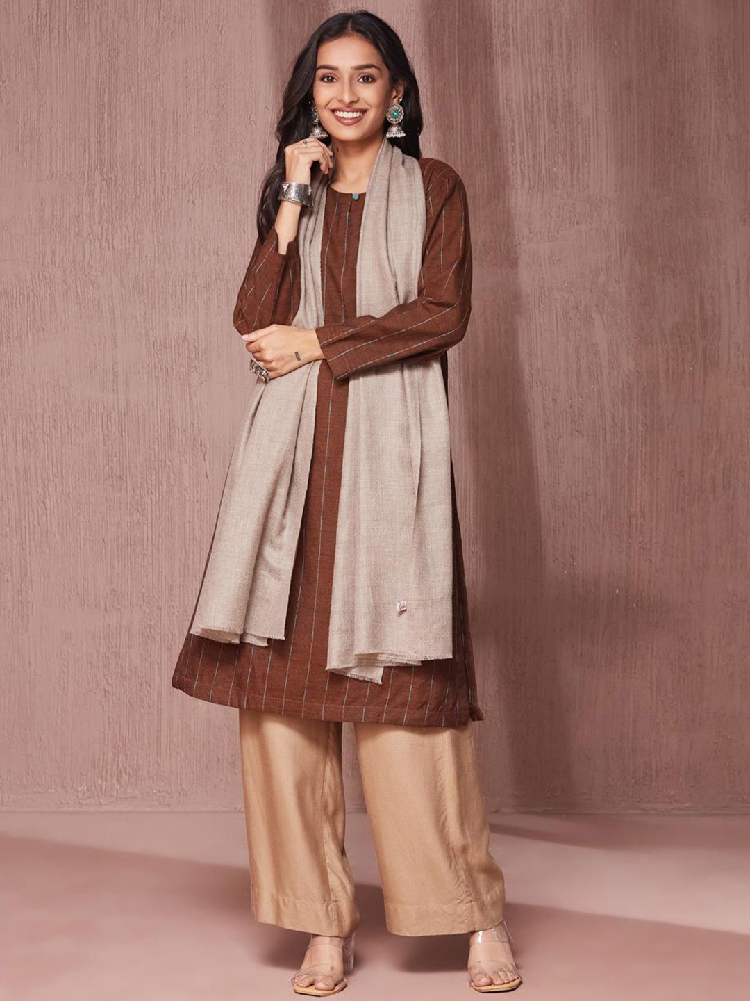 

Fabindia Women Frayed Woven Stole, Beige