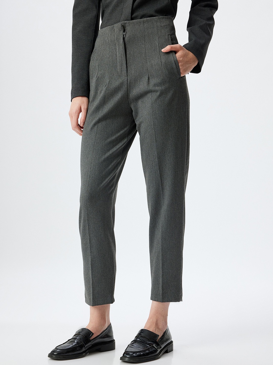 

Koton Women Slim Fit High-Rise Formal Trousers, Grey