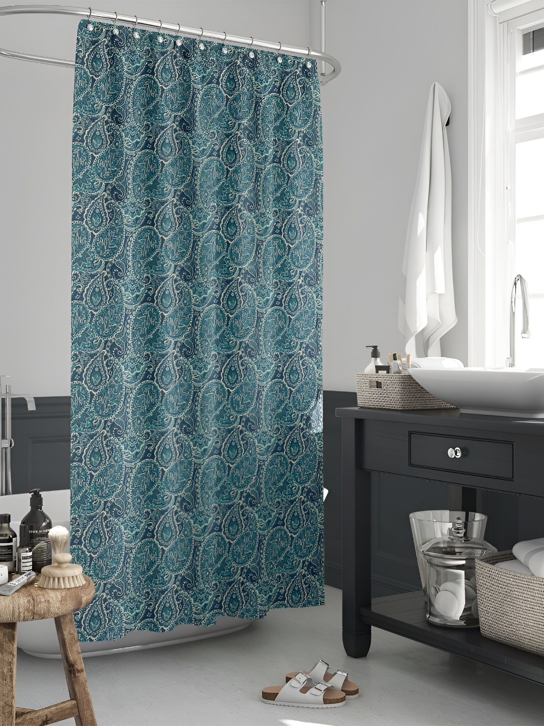 

ArtzFolio Green & Blue Printed Waterproof Shower Curtain