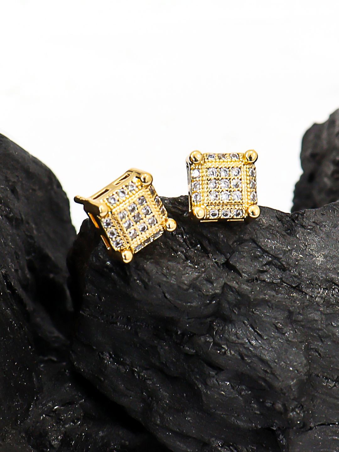 

VAGHBHATT Gold Plated CZ Studded Square Studs Earrings