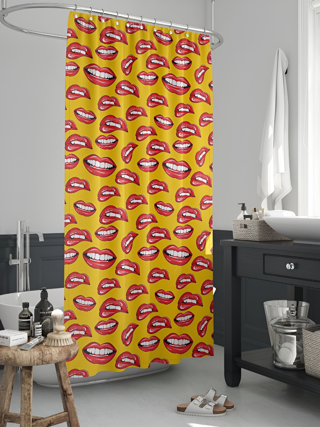 

ArtzFolio Yellow & Red Printed Waterproof Shower Curtain