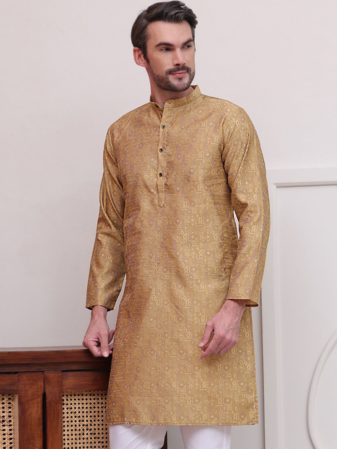 

Anouk Ethnic Motifs Woven Design Cotton Straight Kurta, Beige