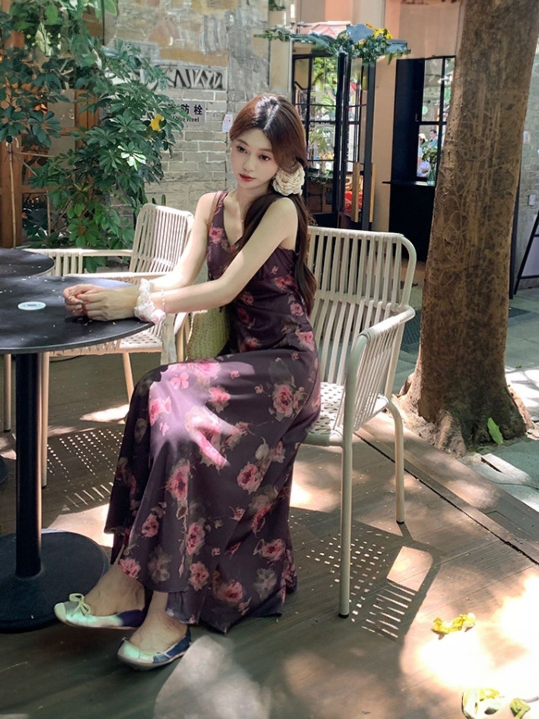 

KPOP Women Floral Printed Maxi Dress, Brown