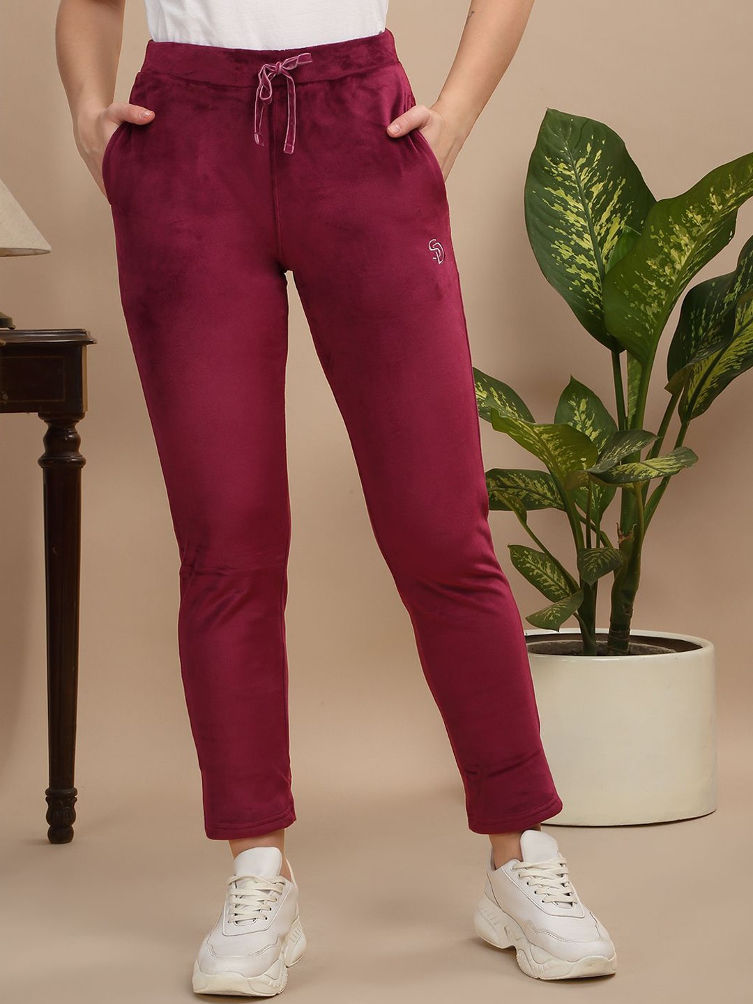 

Sweet Dreams Women Mid-Rise Track Pants, Burgundy