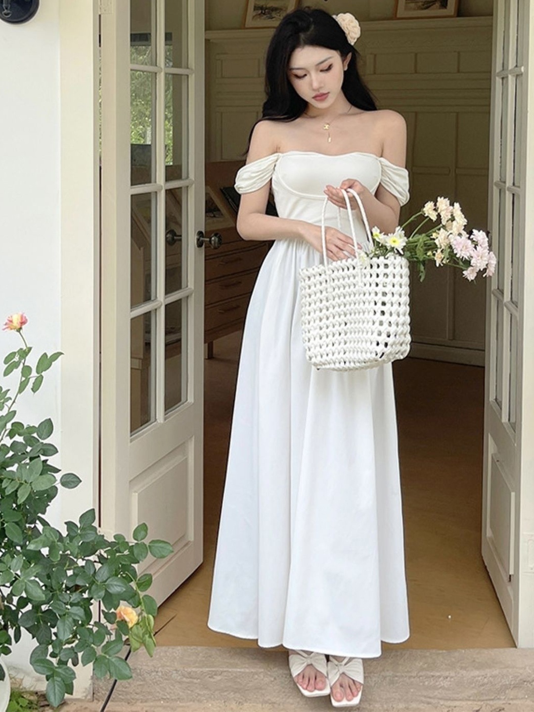 

KPOP Women A-Line Maxi Dress, White