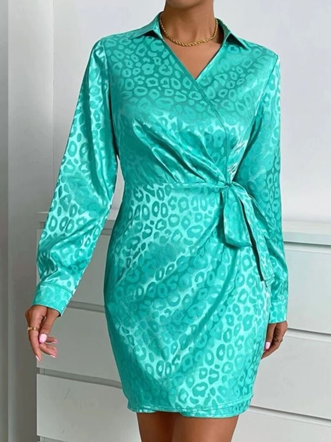 

StyleCast Women Animal Printed Wrap Mini Dress, Green