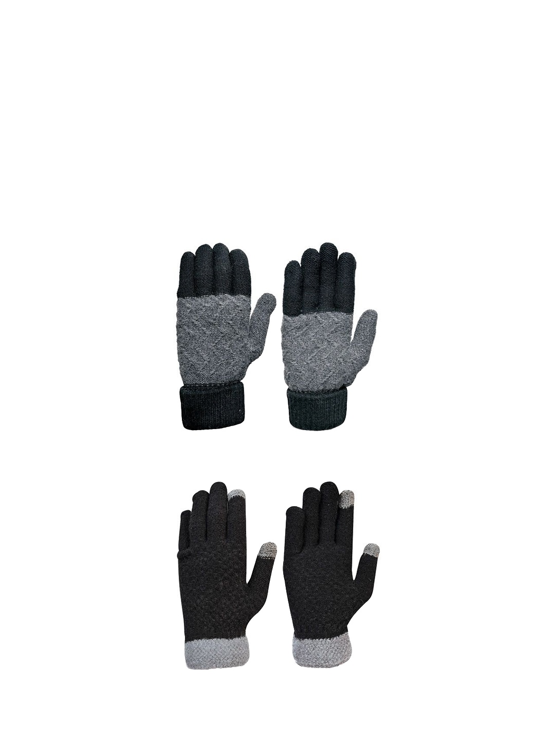 

LOOM LEGACY Men Pack Of 2 Patterned Acrylic Touchscreen Gloves, Black