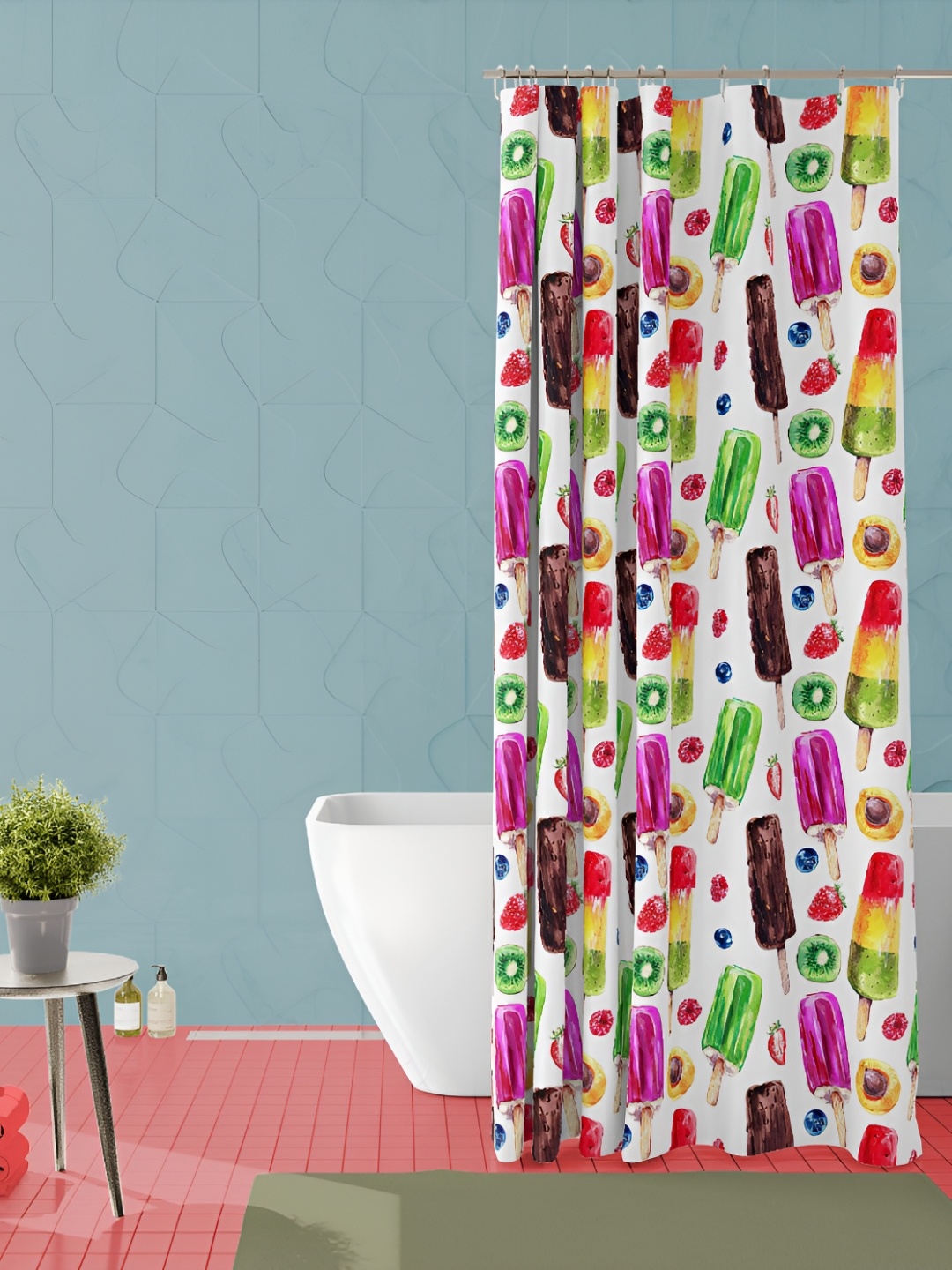 

ArtzFolio White & Pink Ice Cream Printed Waterproof Shower Curtain