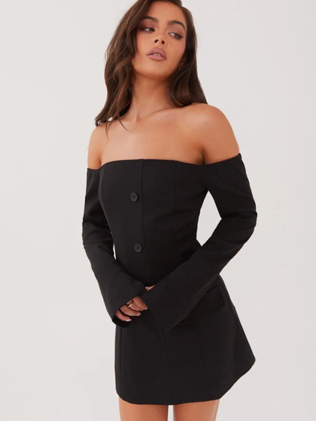 

KPOP Women Off-Shoulder Sheath Mini Dress, Black