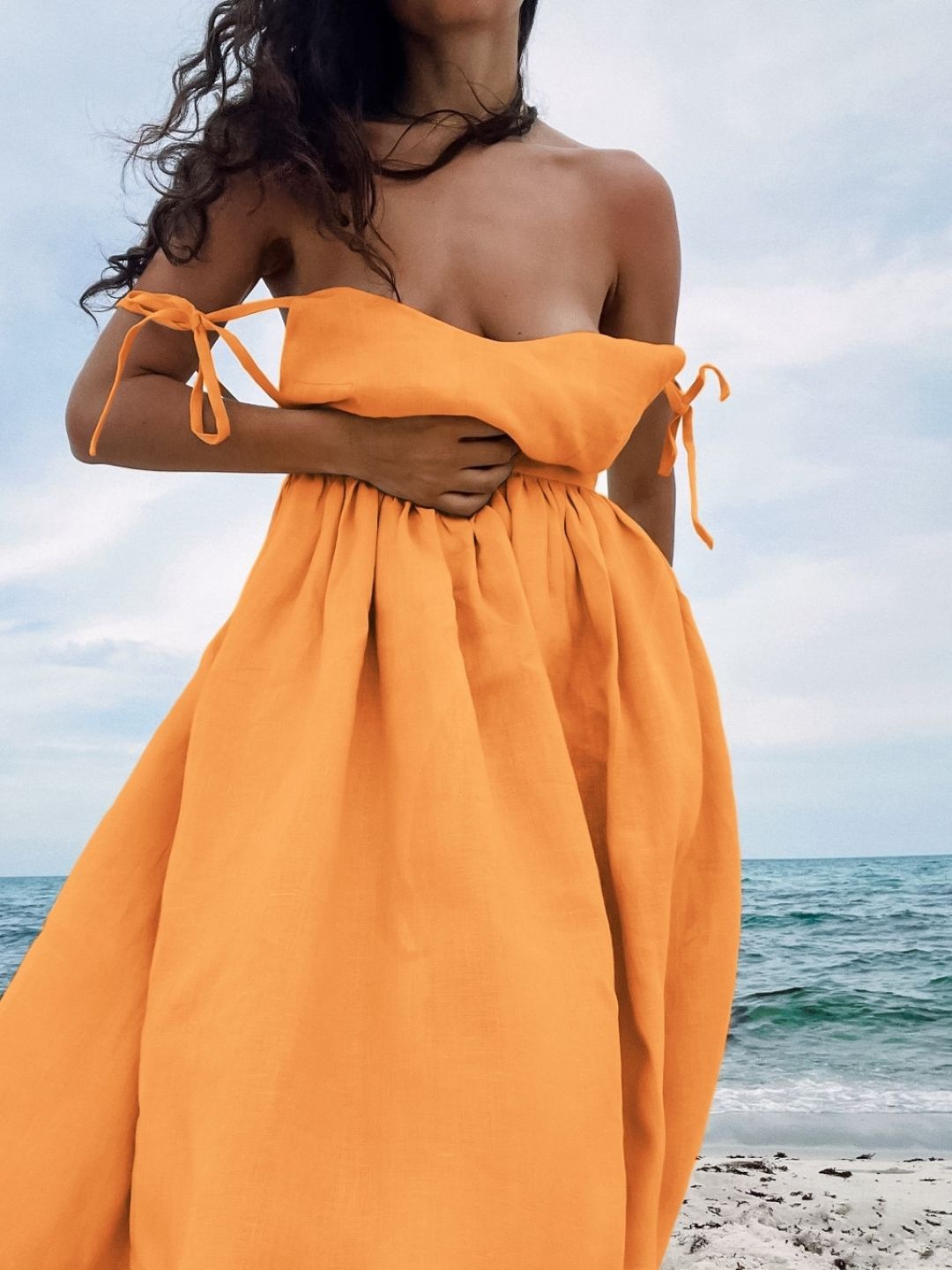

StyleCast Shoulder Straps Fit and Flare Midi Dress, Orange