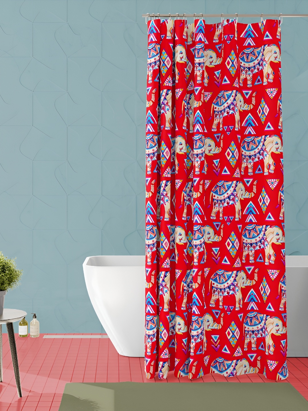 

ArtzFolio Red & Blue Printed Waterproof Shower Curtain