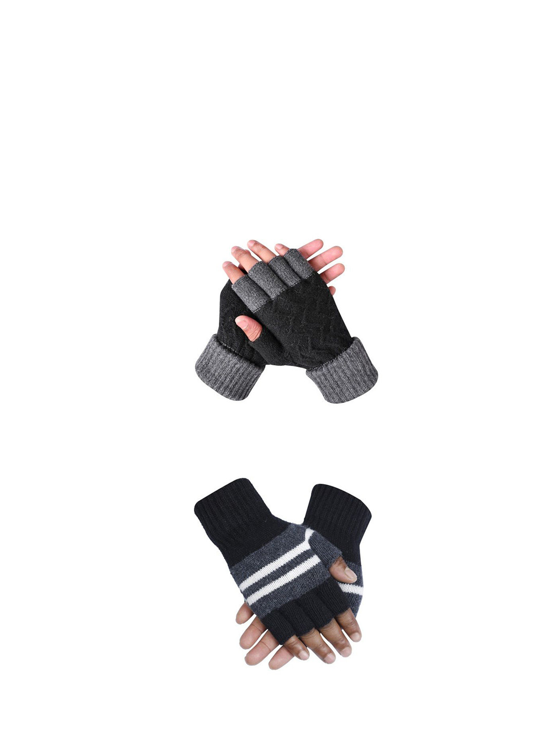 

LOOM LEGACY Men Striped Fingerless Gloves, Black