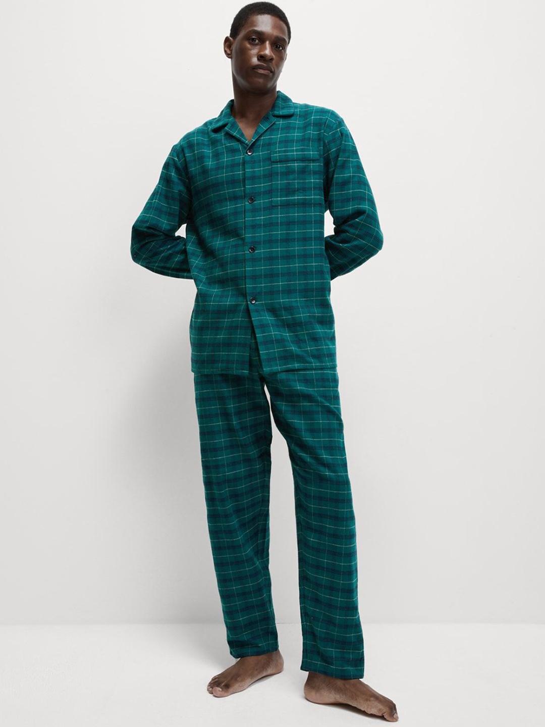 

Marks & Spencer Men Checked Night suit, Green