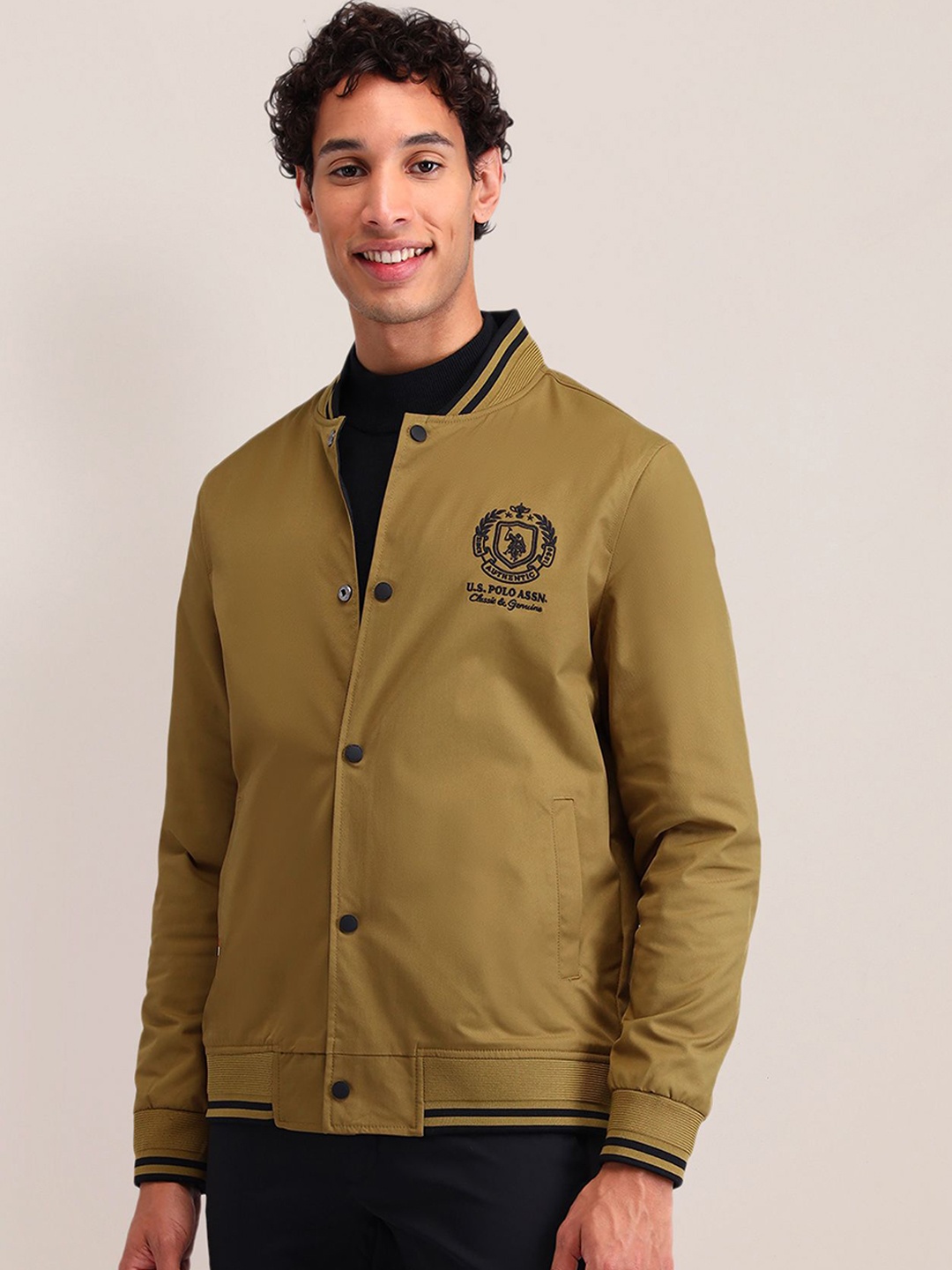 

U.S. Polo Assn. Men Brand Logo Polyester Reversible Varsity Jacket, Brown