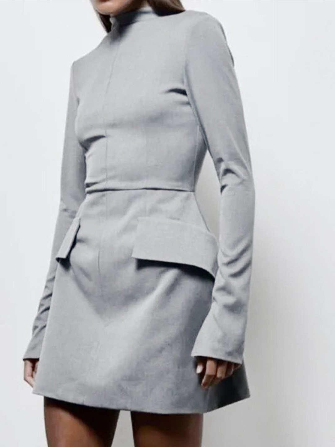 

KPOP Formal Mock Neck Sheath Dress, Grey